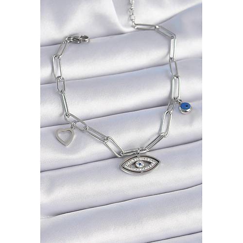 316L �elik G�m�� Renk Zirkon Ta�l� G�z Fig�r Kalp Detay Kad�n Bileklik