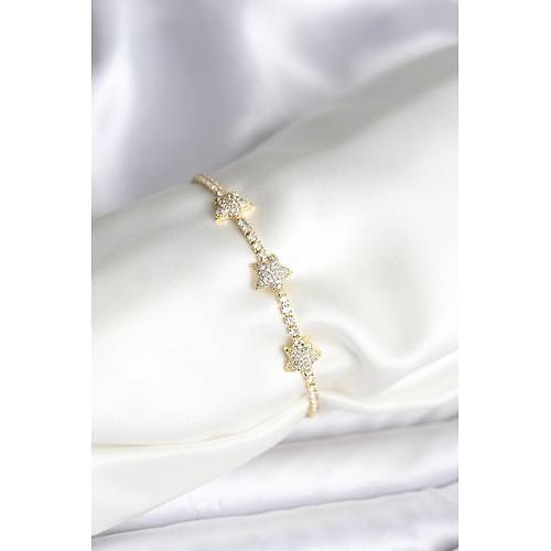 Y�ld�z Model Zirkon Ta�l� Gold Renk Pirin� Su Yolu Kad�n Bileklik