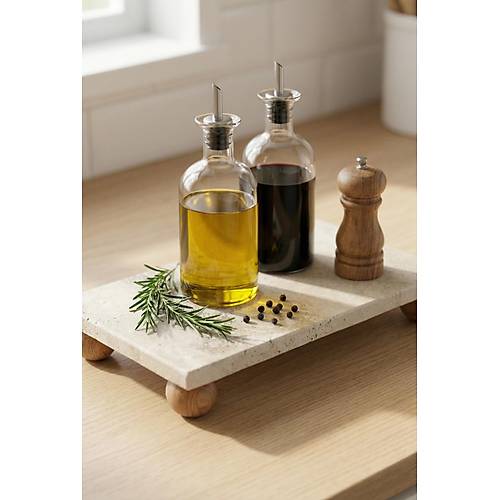 Ayakl� Do�al Mermer Sunum Tablas� & Dekoratif Ya�danl�k Altl��� (12x24x4 cm)