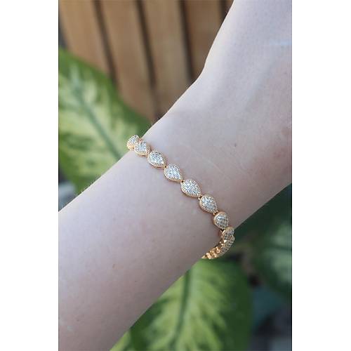 Vip Seri Pirin� Zirkon Ta�l� Gold Renk Damla Model Bileklik