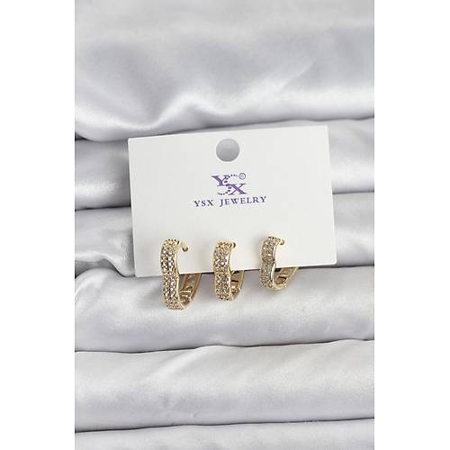 Gold Renk Pirin� Zirkon Ta�l� Kalpli Kad�n K�pe