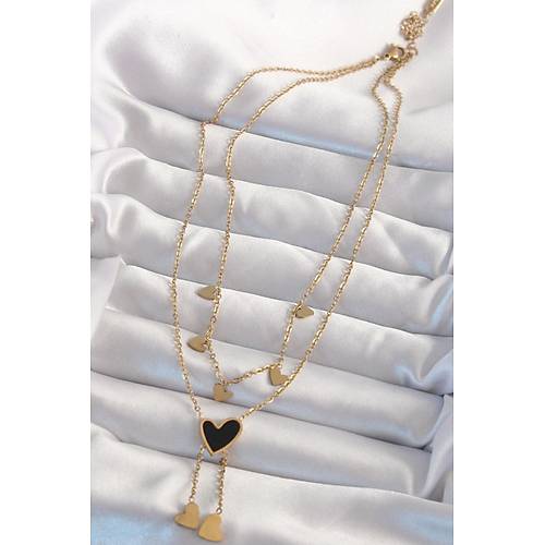 316L �elik Gold Renk Mineli �oklu Kalp Kolye