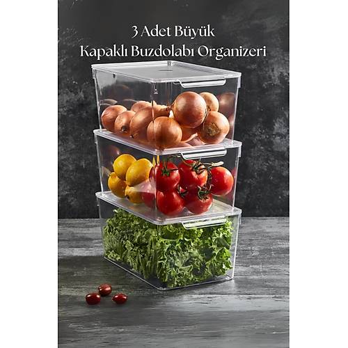 3 L� Kapakl� Buzdolab� Organizeri & Buzdolab� D�zenleyici 6 lt