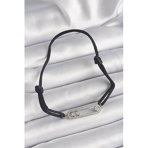 Siyah Renk �pli Asans�r Zirkon Ta�l� G�m�� Messika Model Kad�n Bileklik