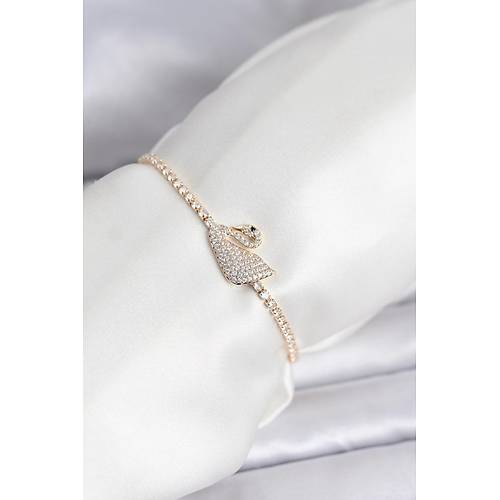 Ku�u Model Zirkon Ta�l� Gold Renk Asans�rl� Su Yolu Bileklik