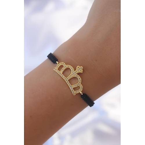 Gold Renk Zirkon Ta�l� Ta� Fig�r Makrome Bileklik