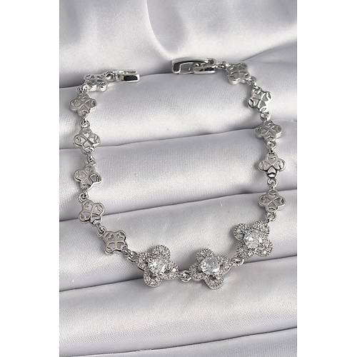 Pirin� G�m�� Renk Zirkon Ta�l� Yonca Model Kad�n Bileklik