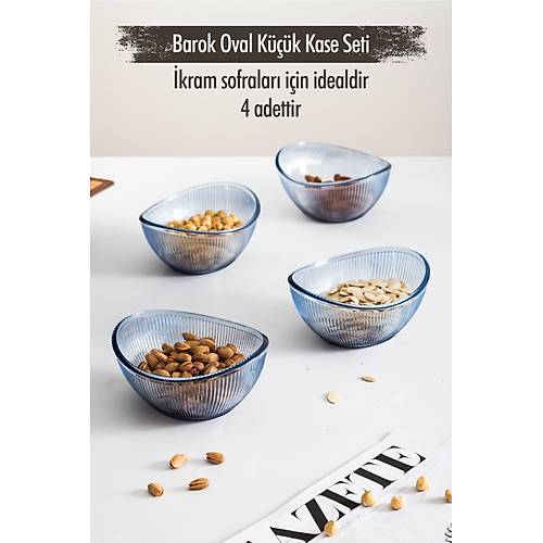 Akrilik Barok Lacivert Oval 4'l� K���k Kase Seti & �erezlik & Sunumluk & �kraml�k (Cam De�ildir)