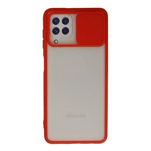 Galaxy A22 K�l�f Palm Buzlu Kamera S�rg�l� Silikon - K�rm�z�