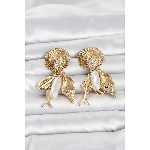 Gold Renk Deniz Temal� Vintage Kad�n K�pe
