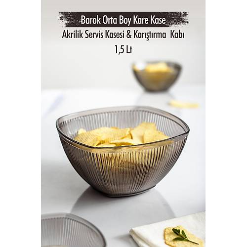 Akrilik Barok F�me Orta Boy Kare Meyve & Salata Kasesi & Kar��t�rma Kab� / 1,5 Lt (CAM DE��LD�R)