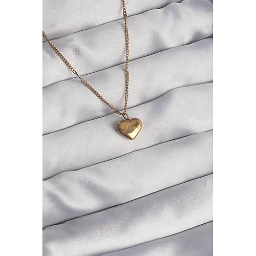 316L �elik Gold Renk Kalp Model Love Kolye