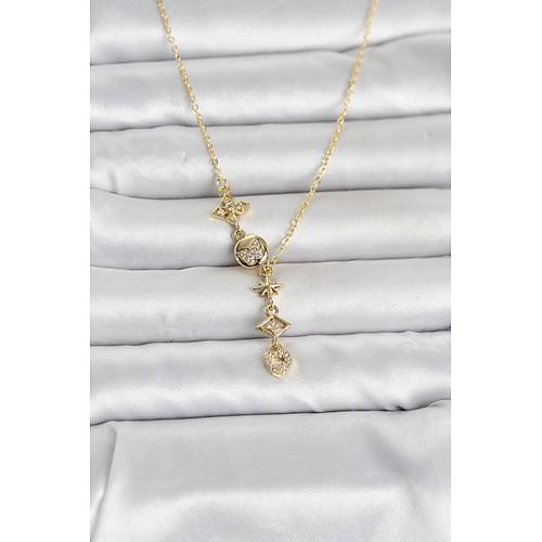 316L �elik Gold Renk Zirkon Ta�l� Y Kad�n Kolye