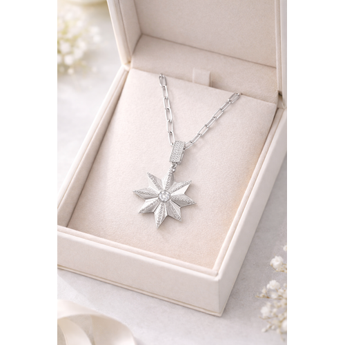 Zirkon Ta�l� Y�ld�z Fig�rl� G�m�� Renk Ata� Zincir �elik Kolye MODEL 15 � Kararmaz, Modern ve ��k Tasar�m