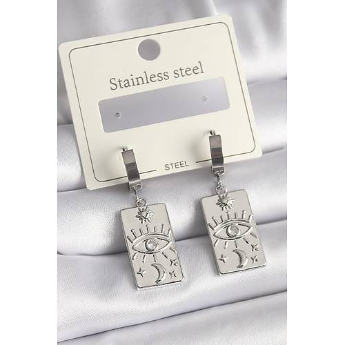 316L �elik G�m�� Renk Zirkon Ta�l� G�z ��leme Detayl� Plaka Model Kad�n K�pe