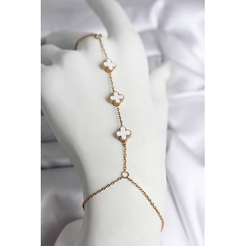 316L �elik Gold Renk Beyaz Yonca Model Kad�n �ahmeran