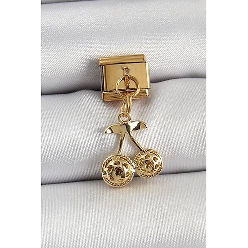 316L �elik Sallant�l� Zirkon Ta�l� Fiyonk Model Gold Renk Nomination C316L �elik Sallant�l� Kiraz Model Gold Renk Nomination Charm