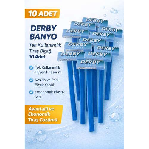 Derby Banyo Tek Kullan�ml�k T�ra� B��a�� 10 Adet Plastik Sapl� Ekonomik Pratik T�ra� Jileti