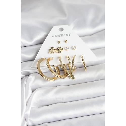Pirin� Gold Renk 6 �ift Kad�n K�pe Seti