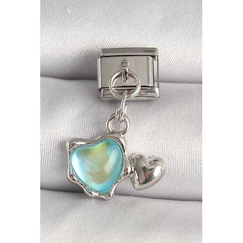 316L �elik G�m�� Renk Mavi Mineli Kalp Model Nomination Charm