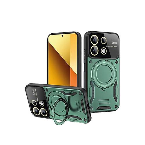 Redmi Note 13 4G K�l�f Joy Lens Standl� Kapak - Koyu Ye�il