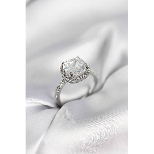 Kare Tek Ta� Model Zirkon Ta�l� G�m�� Renk Kad�n Y�z�k