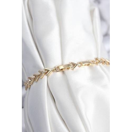Pirin� VIP Seri Gold Zirkon Ta�l� Bal�k S�rt� Model Kad�n Bileklik