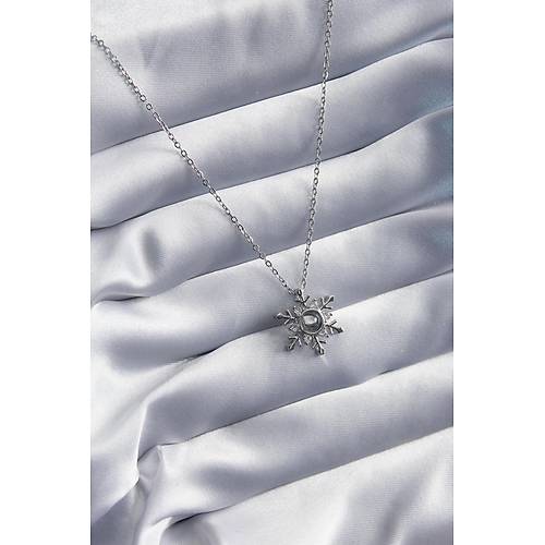 316L �elik Gold Renk Zirkon Ta�l� Kar Tanesi Projeksiyon Model Kad�n Kolye