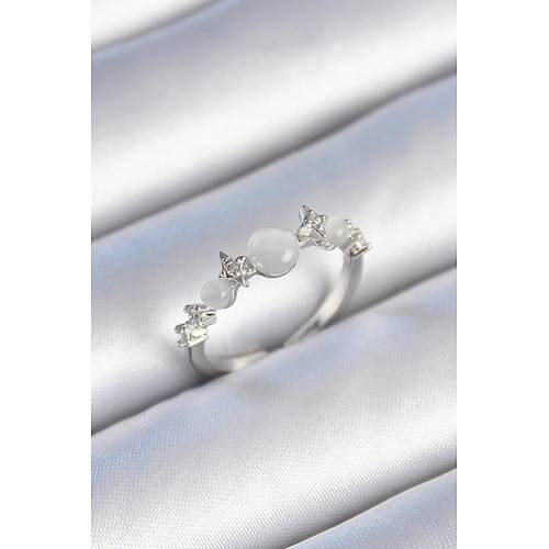 Pirin� G�m�� Renk Zirkon Ta�l� Y�ld�z Detay Beyaz Mineli Kad�n Y�z�k