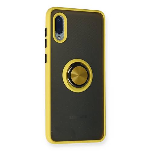 Galaxy A02 K�l�f Montreal Y�z�kl� Silikon Kapak - Sar�