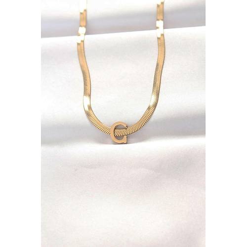 316L �elik C Harfli Gold Renk �talyan Zincirli Kolye