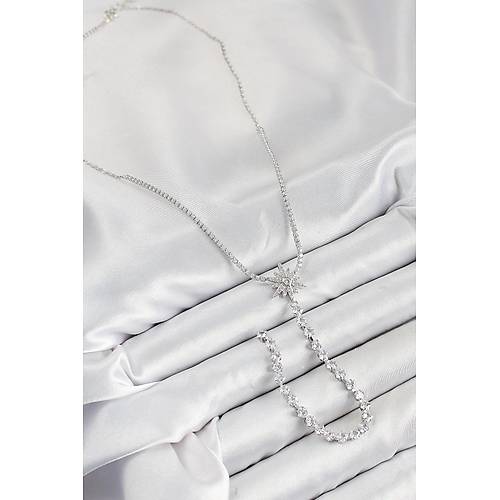 Pirin� Zirkon Ta�l� Kutup Y�ld�z� Model Gold Renk Y Kolye