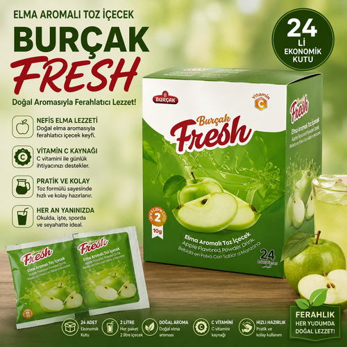 24�l� Elma Aromal� Toz ��ecek 10 Gr | C Vitaminli So�uk ��ecek Tozu