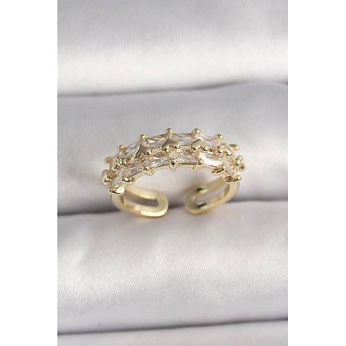 Pirin� Gold Renk Zirkon Ta�l� Ayarlanabilir Y�z�k