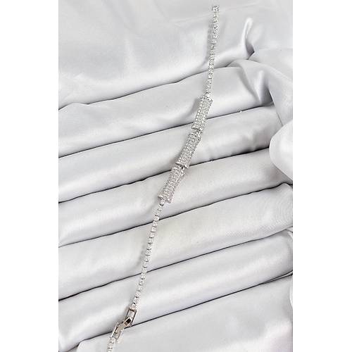 Pirin� G�m�� Renk Zirkon Ta�l� Kemik Model Kad�n Bileklik