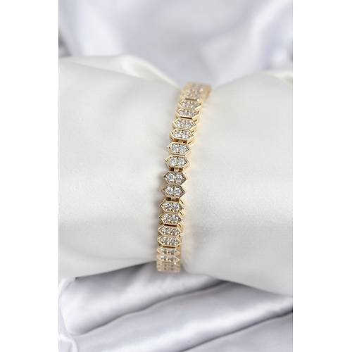 Pirin� VIP Seri Gold Renk Zirkon Ta�l� Kad�n Bileklik