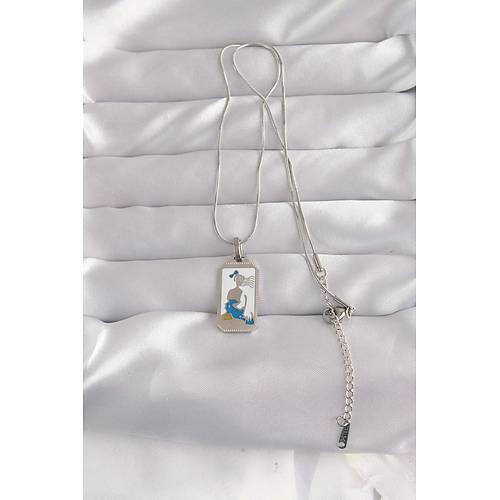 316L �elik G�m�� Renk Beyaz Mineli K�z Fig�r Tarot Kolye