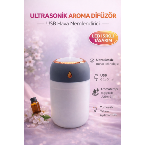 Alaska Ultrasonik Aroma Dif�z�r USB Hava Nemlendirici Led I��kl� Buhar Makinesi