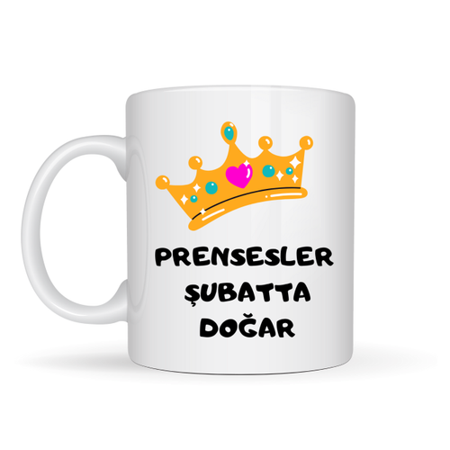 Prensesler �ubatta Do�ar Yaz�l� Kupa Model 246 Ta� Detayl� Do�um Ay� Temal� Seramik Kahve Kupas�