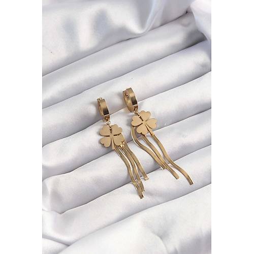 316L �elik Alt�n Renk �talyan Zincirli Yonca Model Halka K�pe