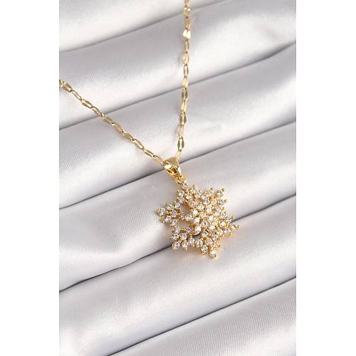 316L �elik Gold Renk Zincir Zirkon Ta�l� Y�ld�z Model Kad�n Kolye