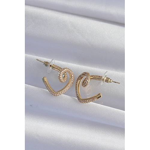 Pirin� Gold Renk Zirkon Ta�l� K�vr�ml� Yar�m Kalp K�pe