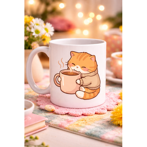 Sevimli Kedi Tasar�ml� Porselen Kupa MODEL 188 � Kahve ��en Tatl� Kedi Fig�rl� Kahve Kupas� � Kedi Severlere Hediye Kupa Bardak