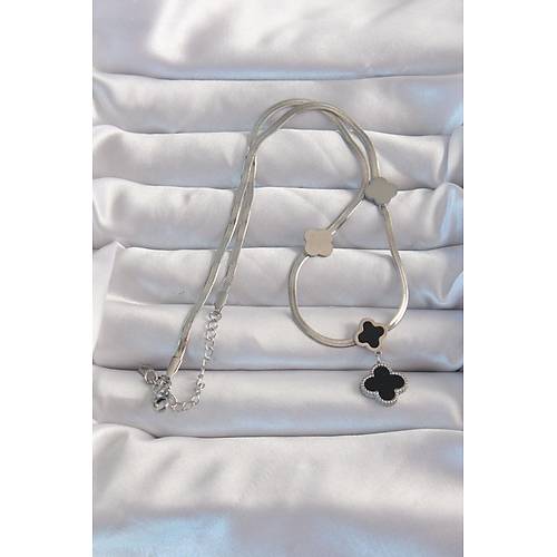 316L �elik G�m�� Renk �talyan Zincirli Mineli Yonca Kolye