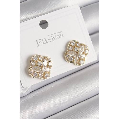 Pirin� Gold Renk Zirkon Ta�l� Yonca Model Kad�n K�pe