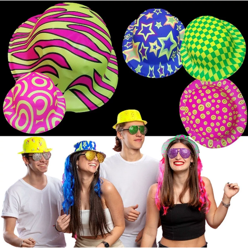 Farkl� Desenlerde Plastik Neon UV I��k Parti �apkas� 1 Adet