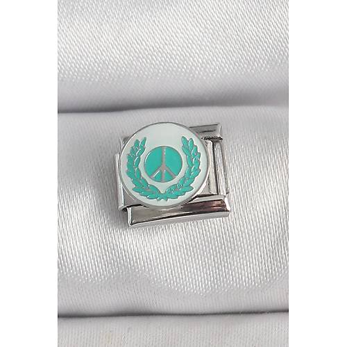 316L �elik G�m�� Renk Beyaz Mavi Bar�� ��areti ��lemeli Nomination Charm