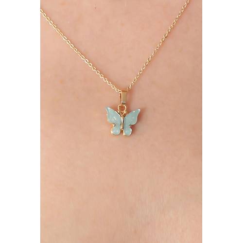 Gold Renk Su Ye�ili Kelebek Fig�r Kad�n Kolye