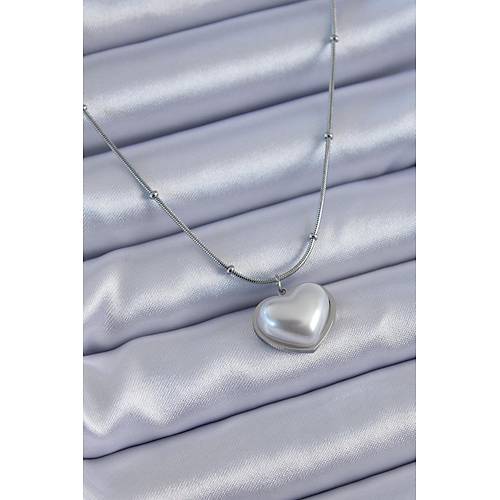 316L �elik G�m�� Renk �ncili Kalp Model Minimal Top Detay Kad�n Kolye