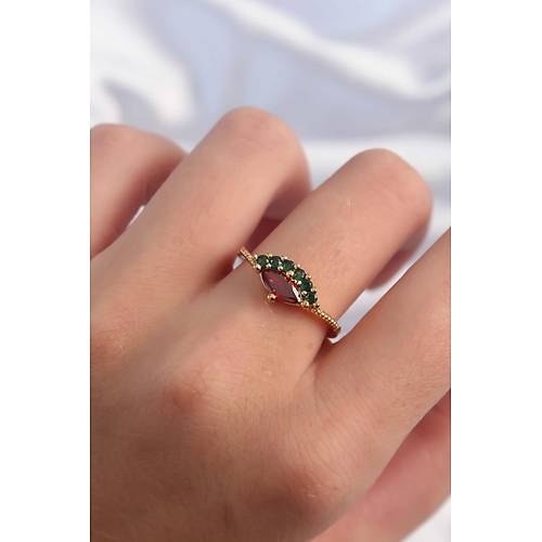 Pirin� Alt�n Renk Renkli Zirkon Ta�l� Ayarlanabilir Karpuz Model Y�z�k